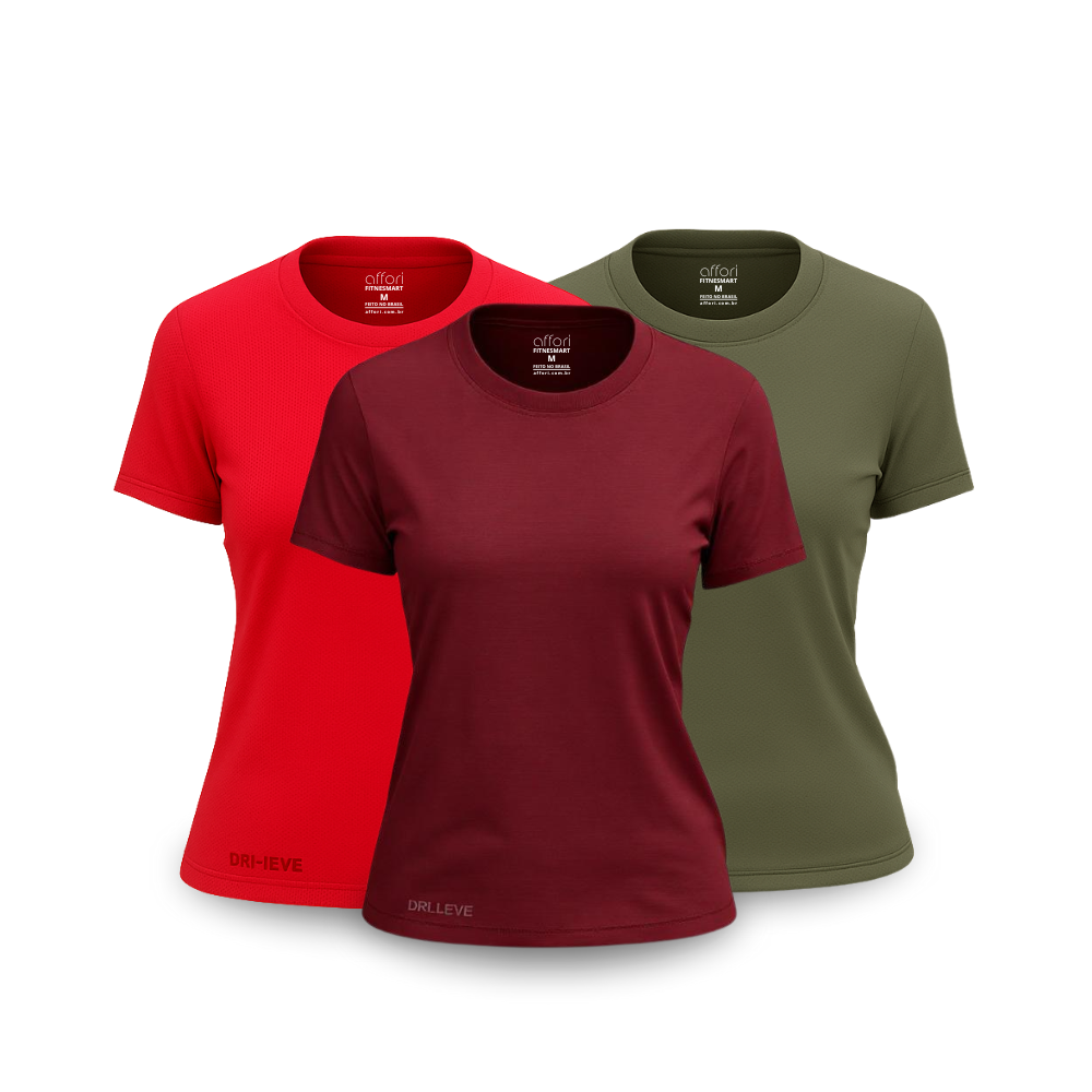 Kit 3 FitneSmart Women's Technology T-Shirts - Anti-Sweat